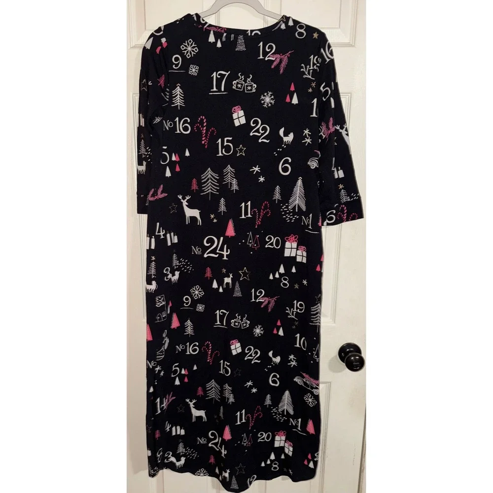 Soma Advent Calendar‎ Christmas Nightgown Black Pink Holiday Midi Sleepwear Med